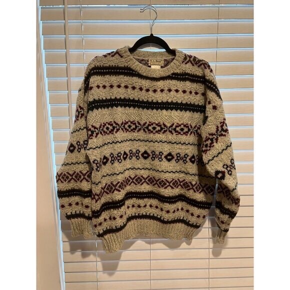 Vintage L.L. Bean Made in USA Wool Fair Isle Long Sleeve Sweater - Size L